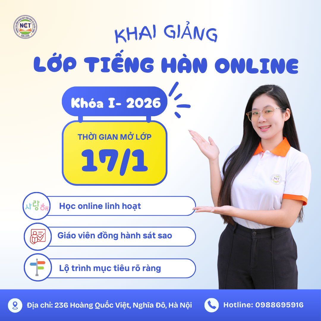 Khai giảng lớp Tiếng Hàn Online Khóa I/2026 tại NCT College – Mở lớp 17/01/2026